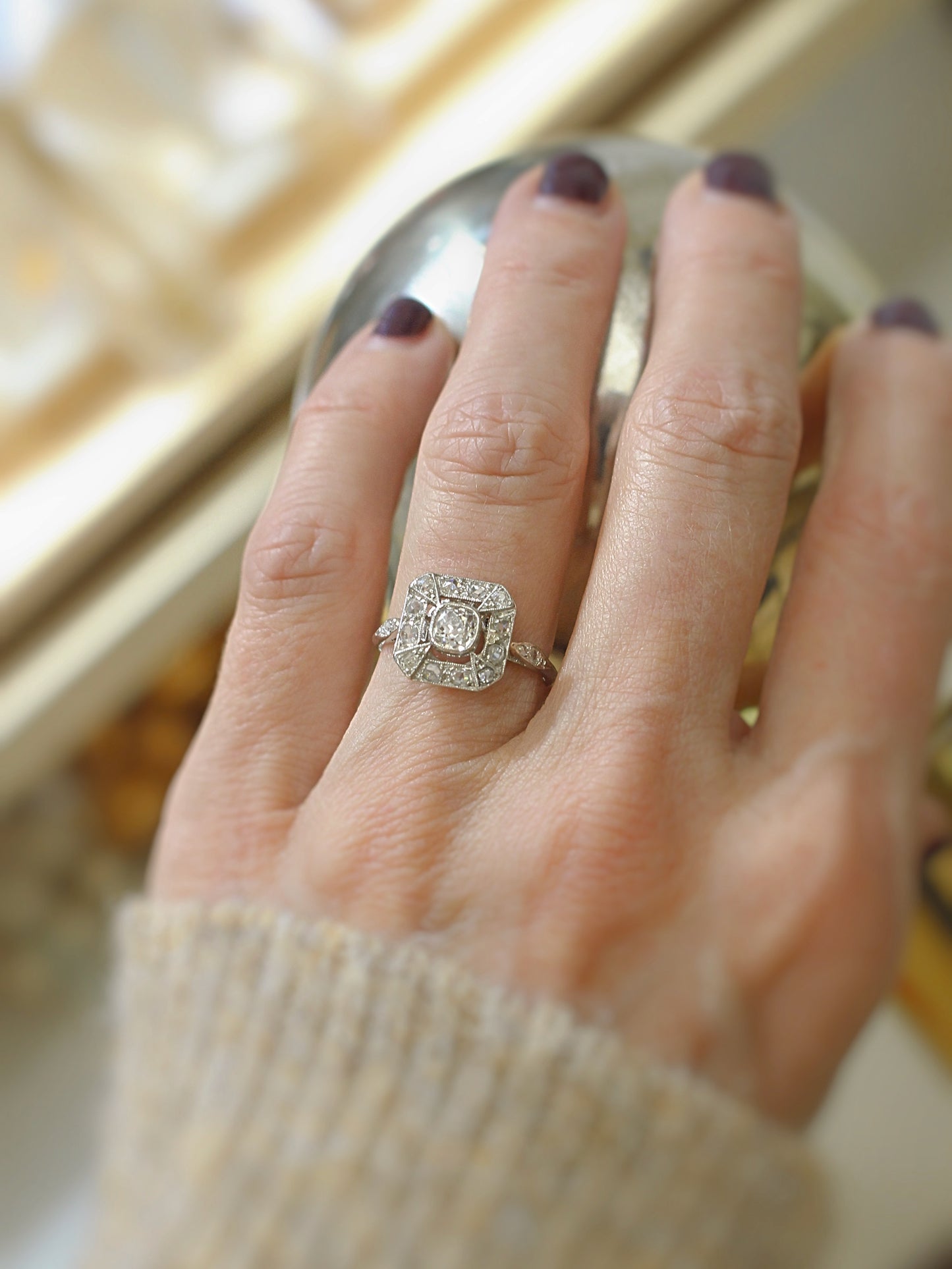 bague ancienne vers 1920-époque Art Déco-diamants sur platine