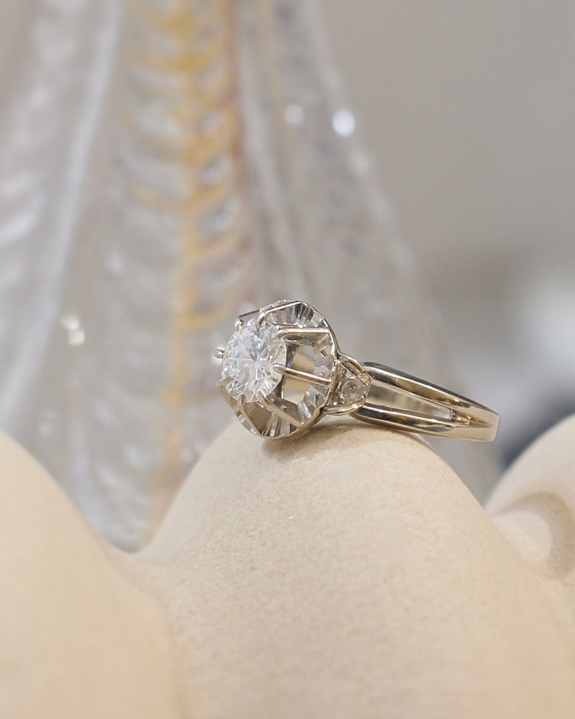 bague ancienne solitaire diamant - vers 1930- monture en or blanc 18k