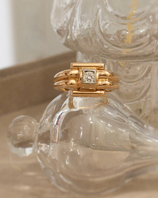 bague ancienne vers 1940-bague tank-or rose et diamant
