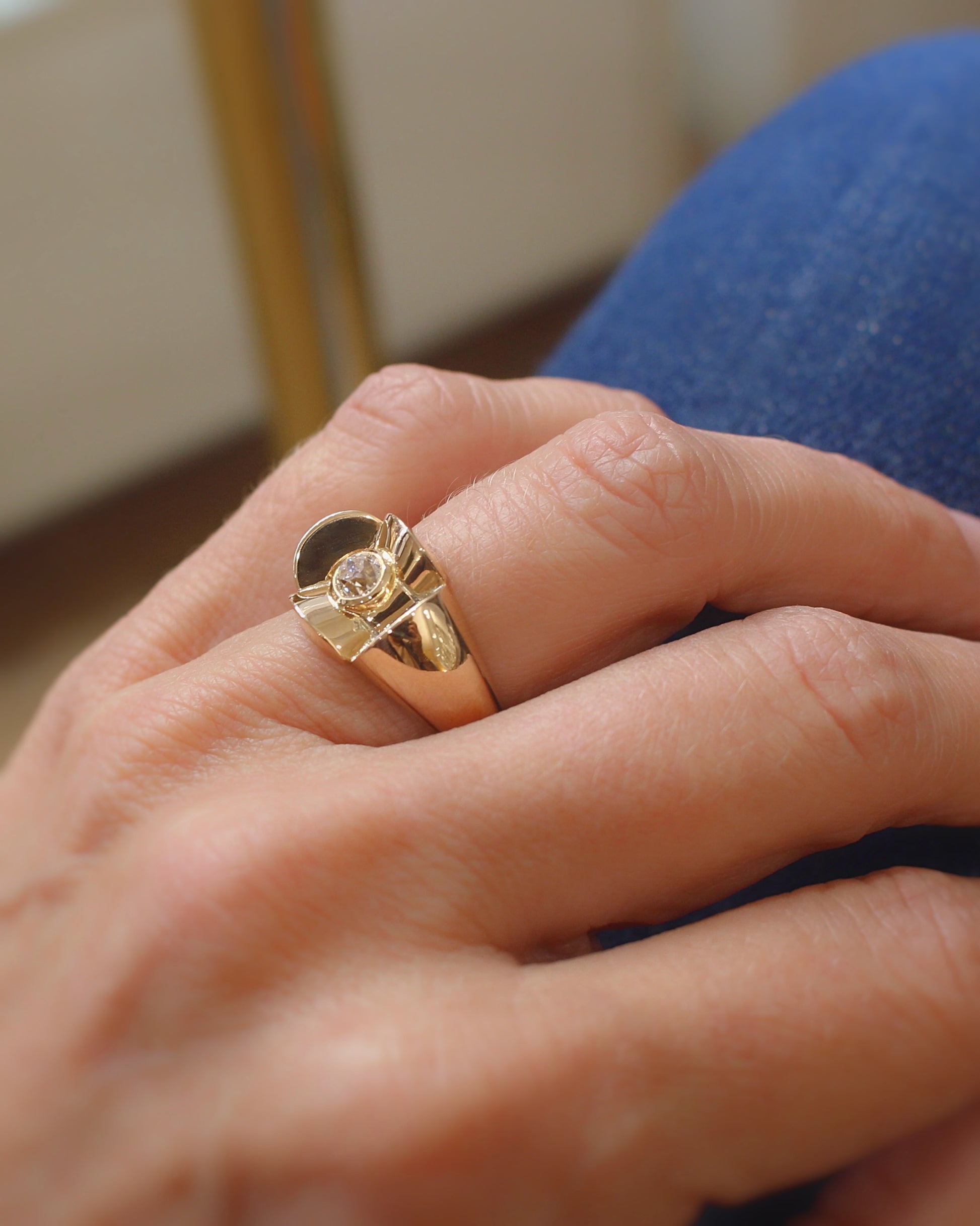 bague ancienne vers 1940 en or rose et diamant - bague tank