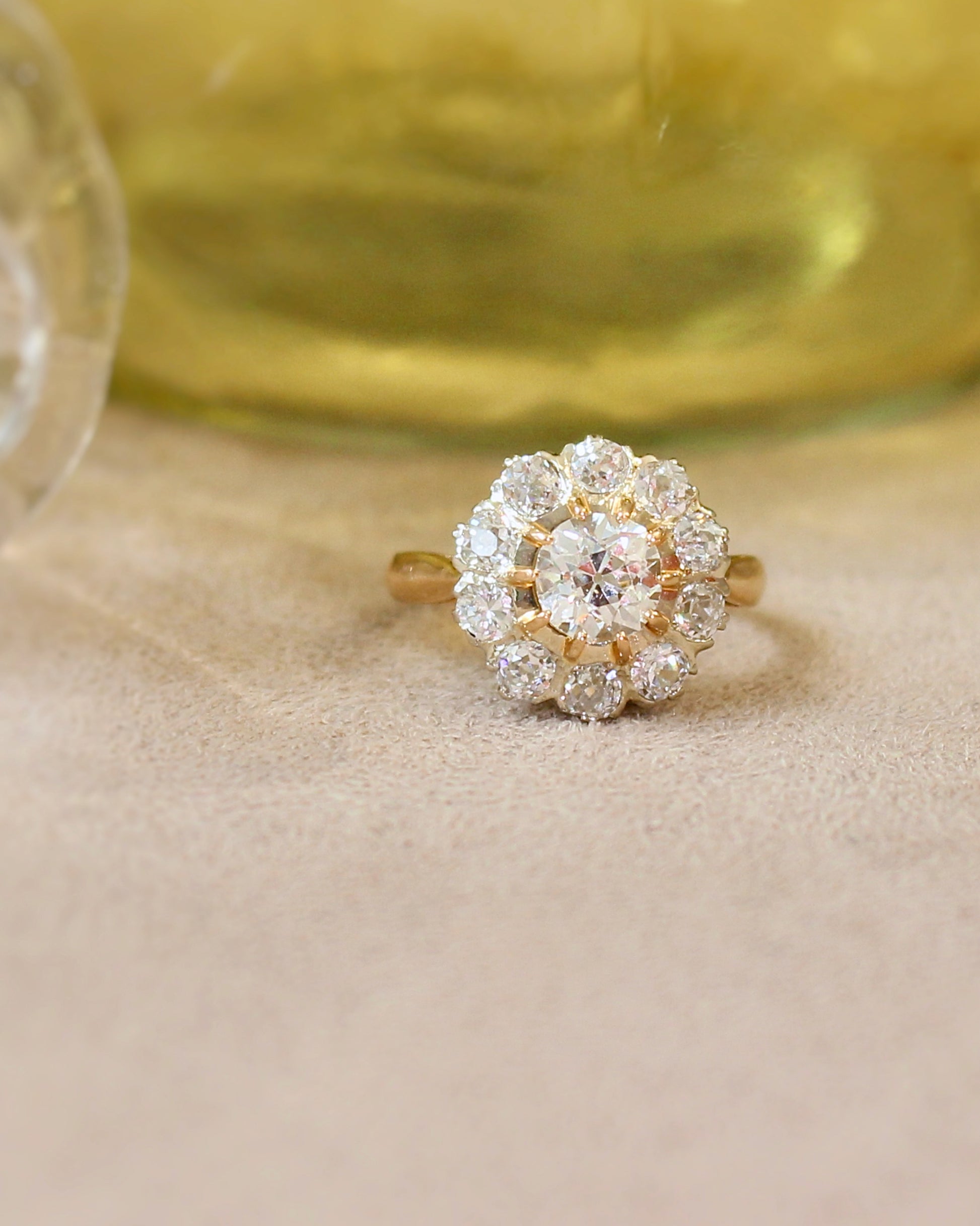 bague diamants taille ancienne - bague marguerite - monture en or rose