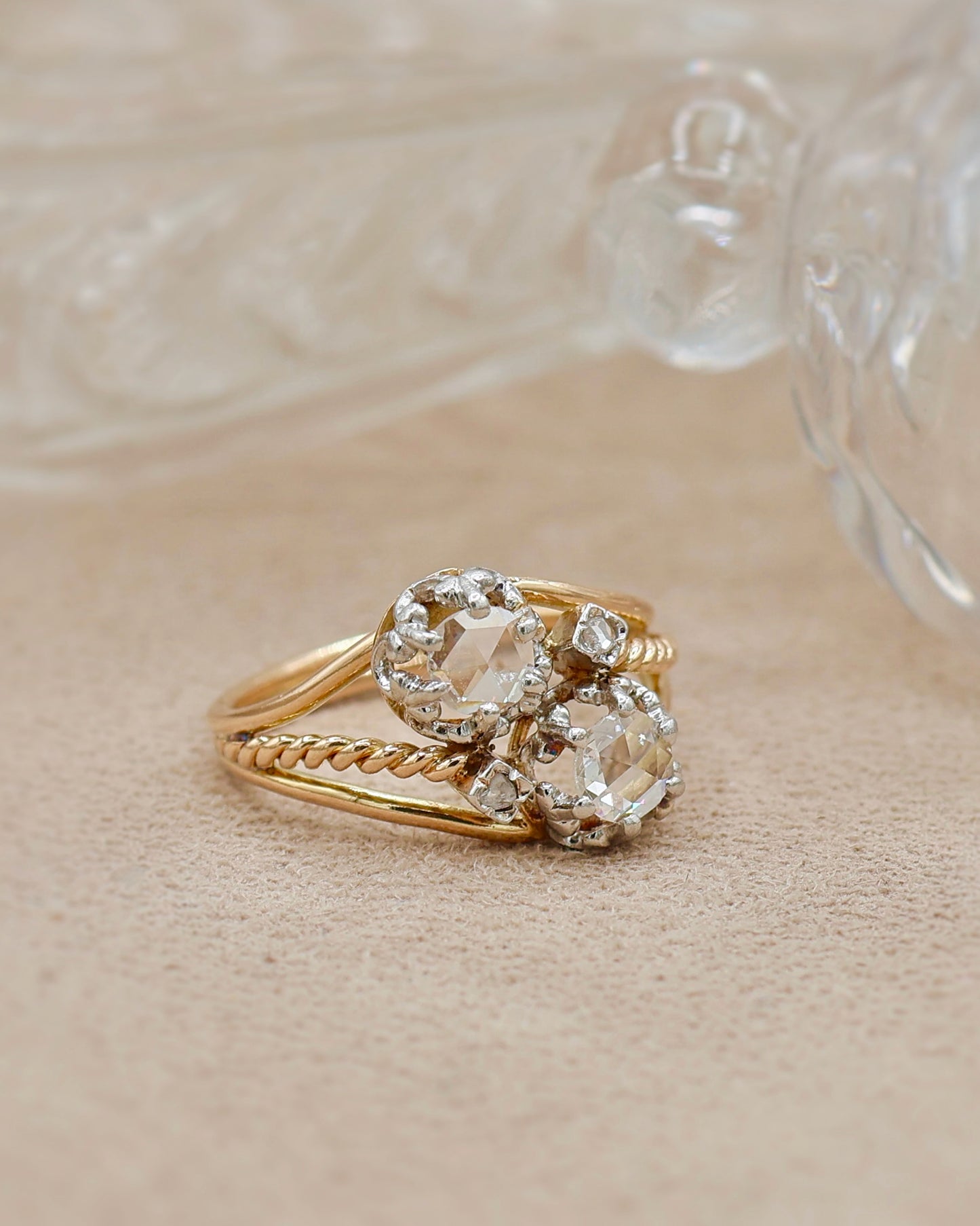 Bague Toi et Moi ancienne - Diamants Rose Cut