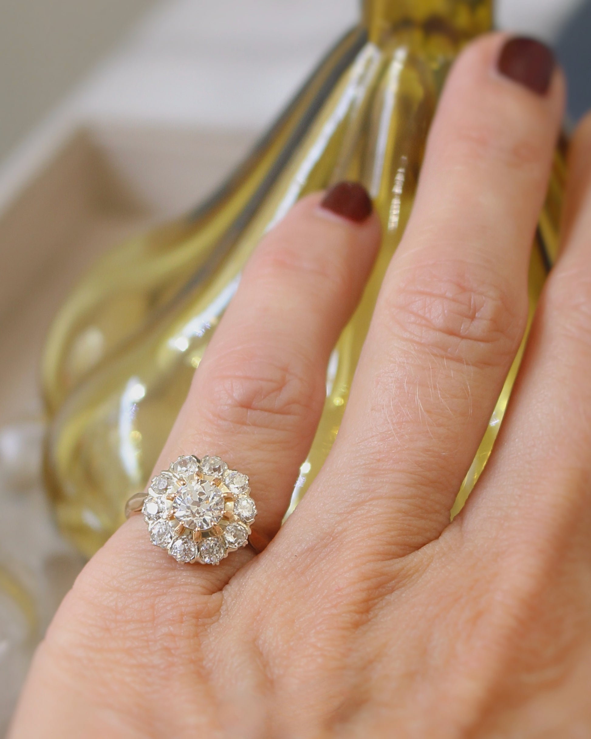 bague fleur diamants - bijou ancien vers 1920