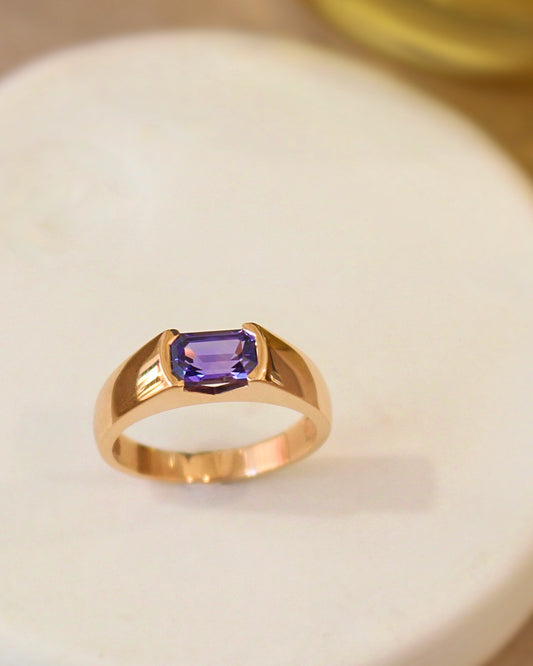 Bague jonc pour femme-saphir violet-monture en or rose 18K