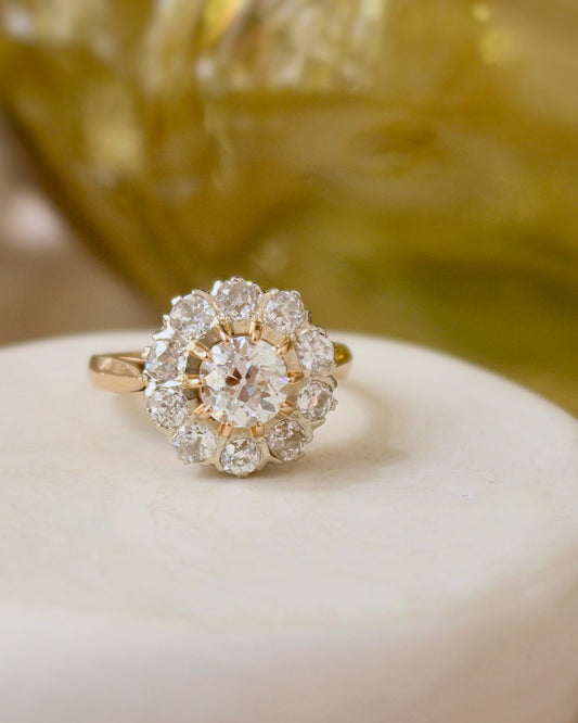 bague marguerite diamants - bague ancienne - monture en or rose