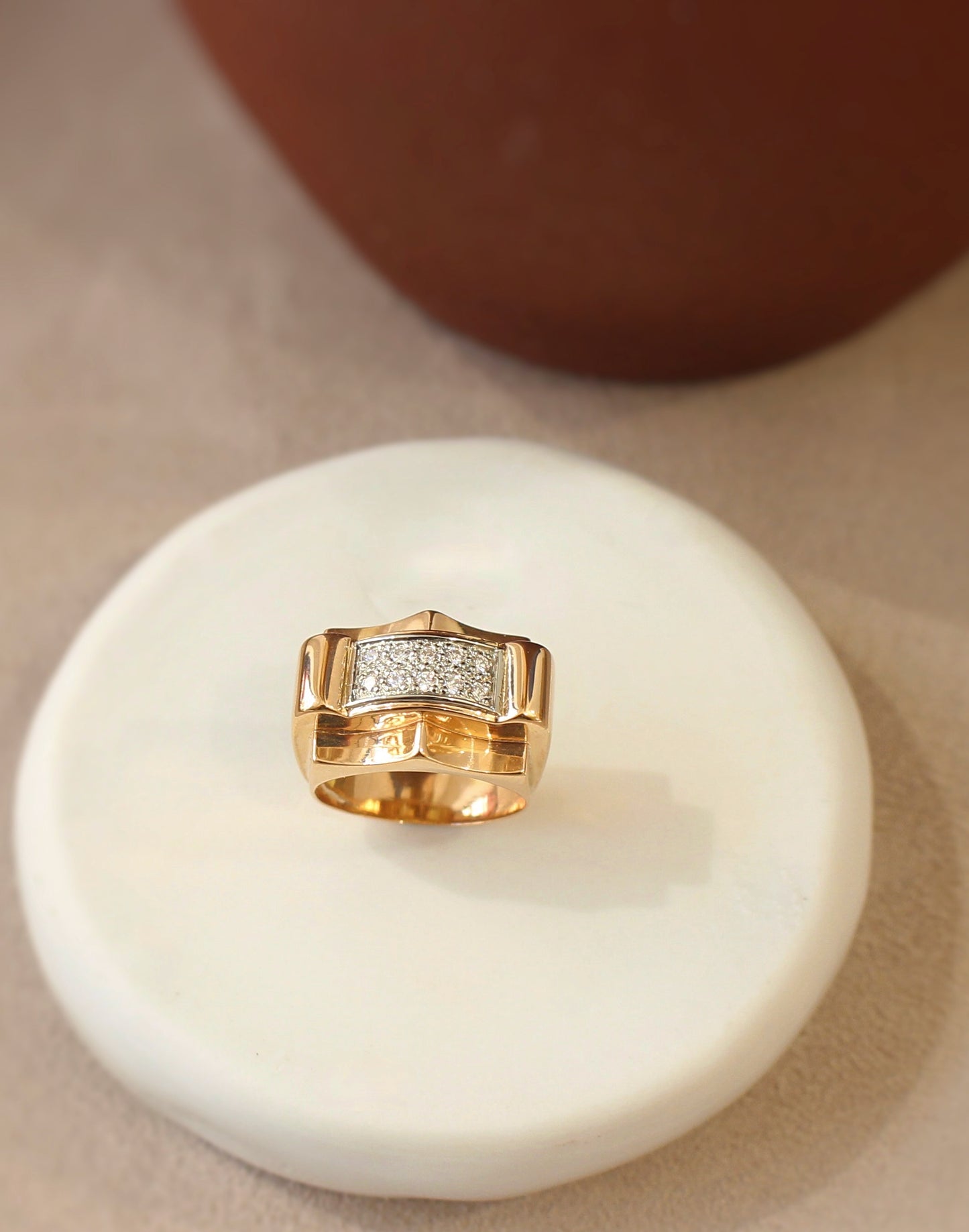 bague tank ancienne-pavage diamants sur or rose