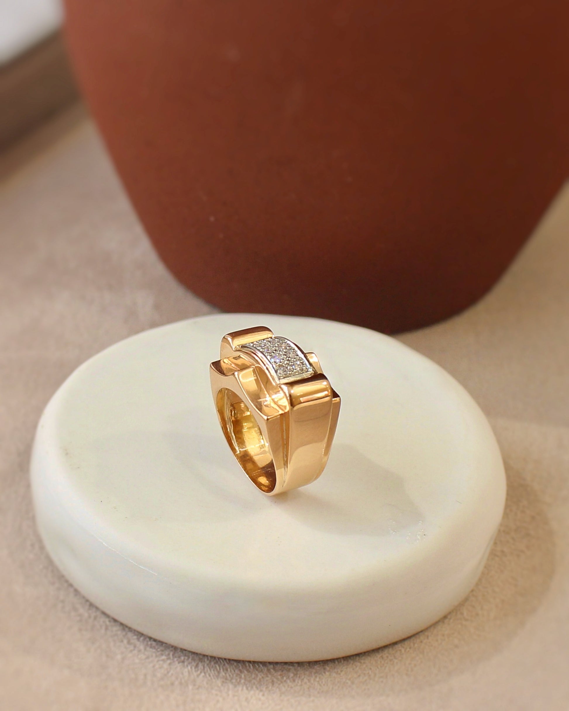bague tank ancienne or rose et diamants