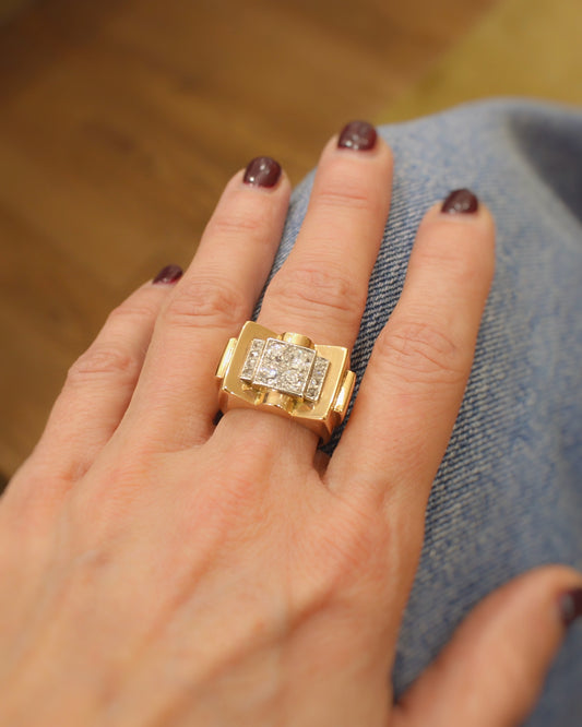 bague tank ancienne vers 1940-diamants sur or rose