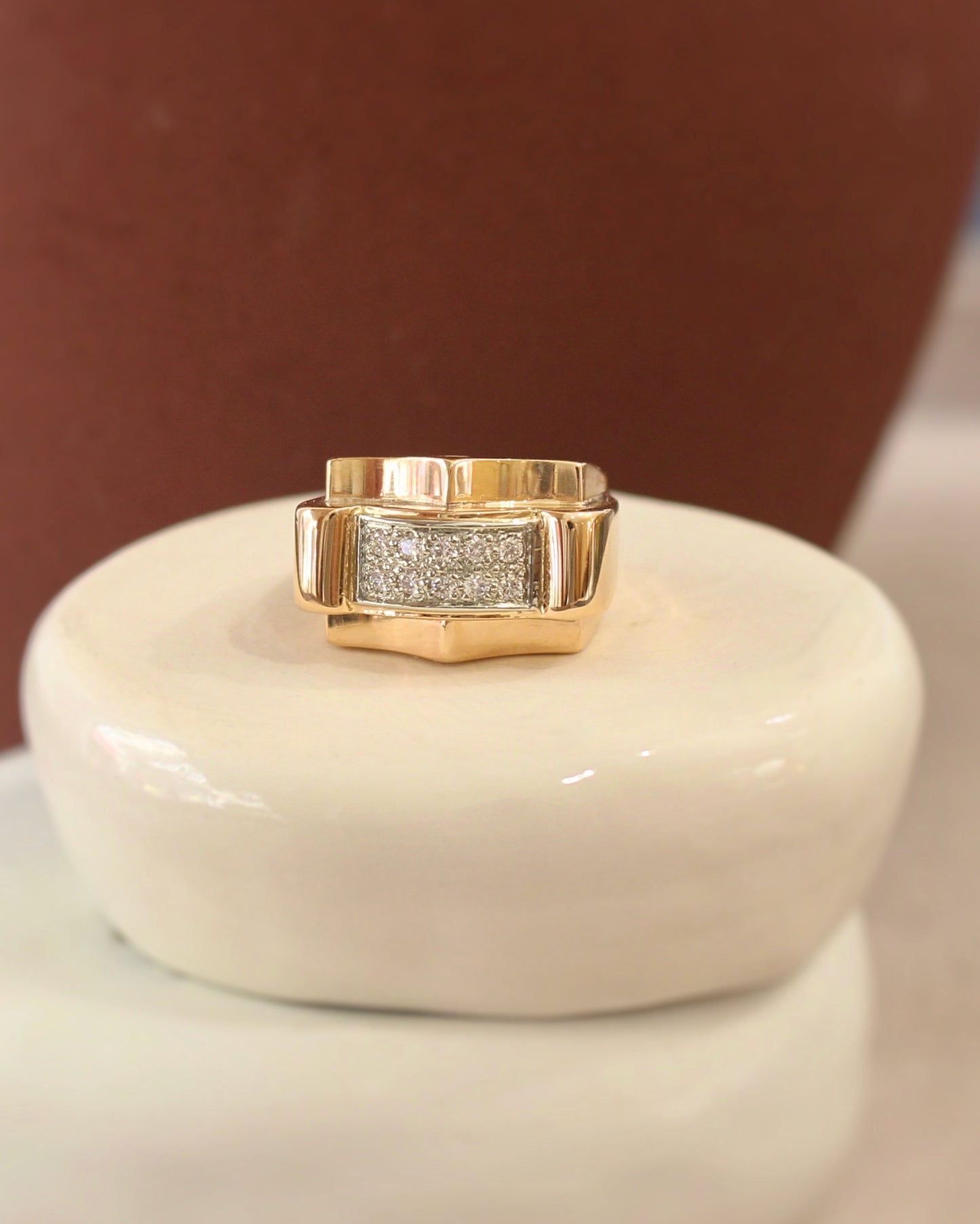 bague tank des années 40-or rose et diamants