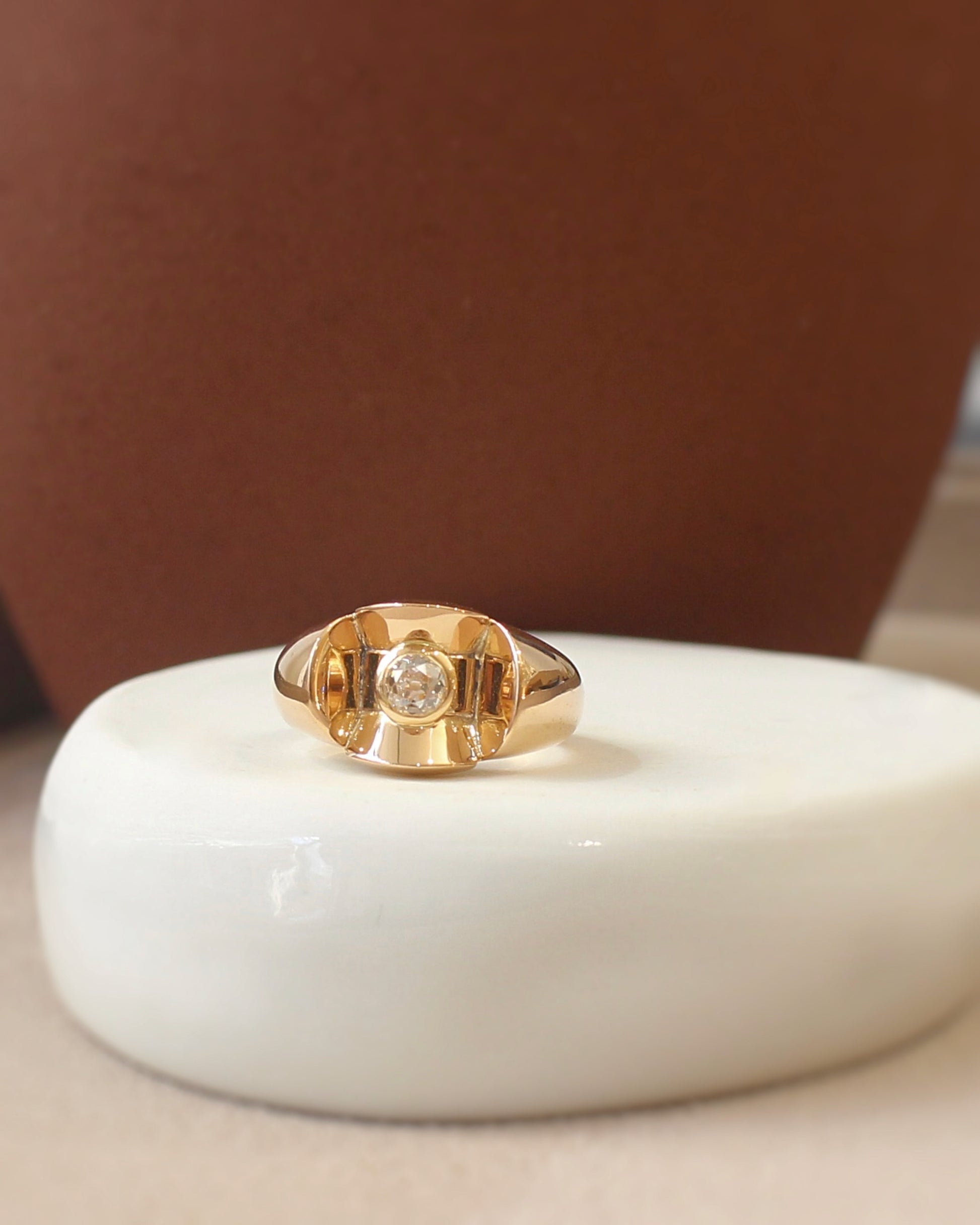 bague tank en or rose et diamant taille ancienne - bijou ancien vers 1940