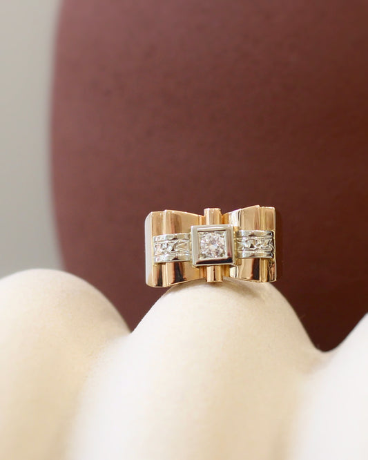 bague tank noeud - vers1940 -or rose et diamants