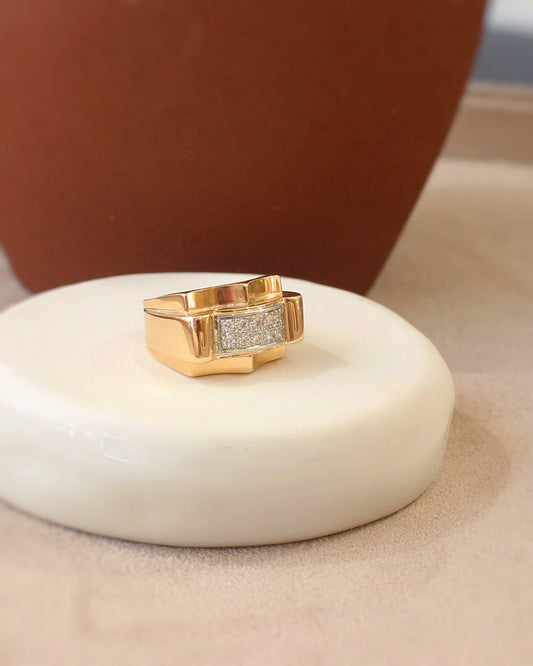 bague tank or rose et diamants vers 1940