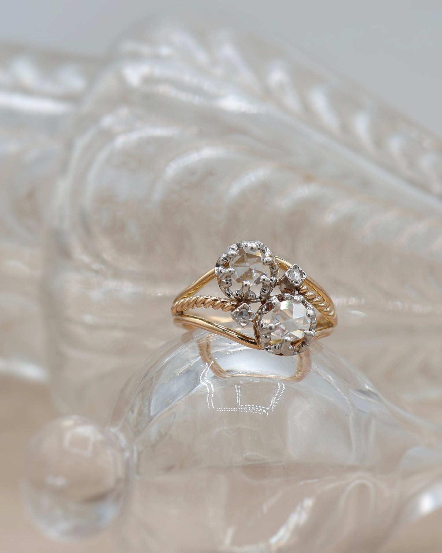 Bague Toi et Moi ancienne - Diamants Rose Cut