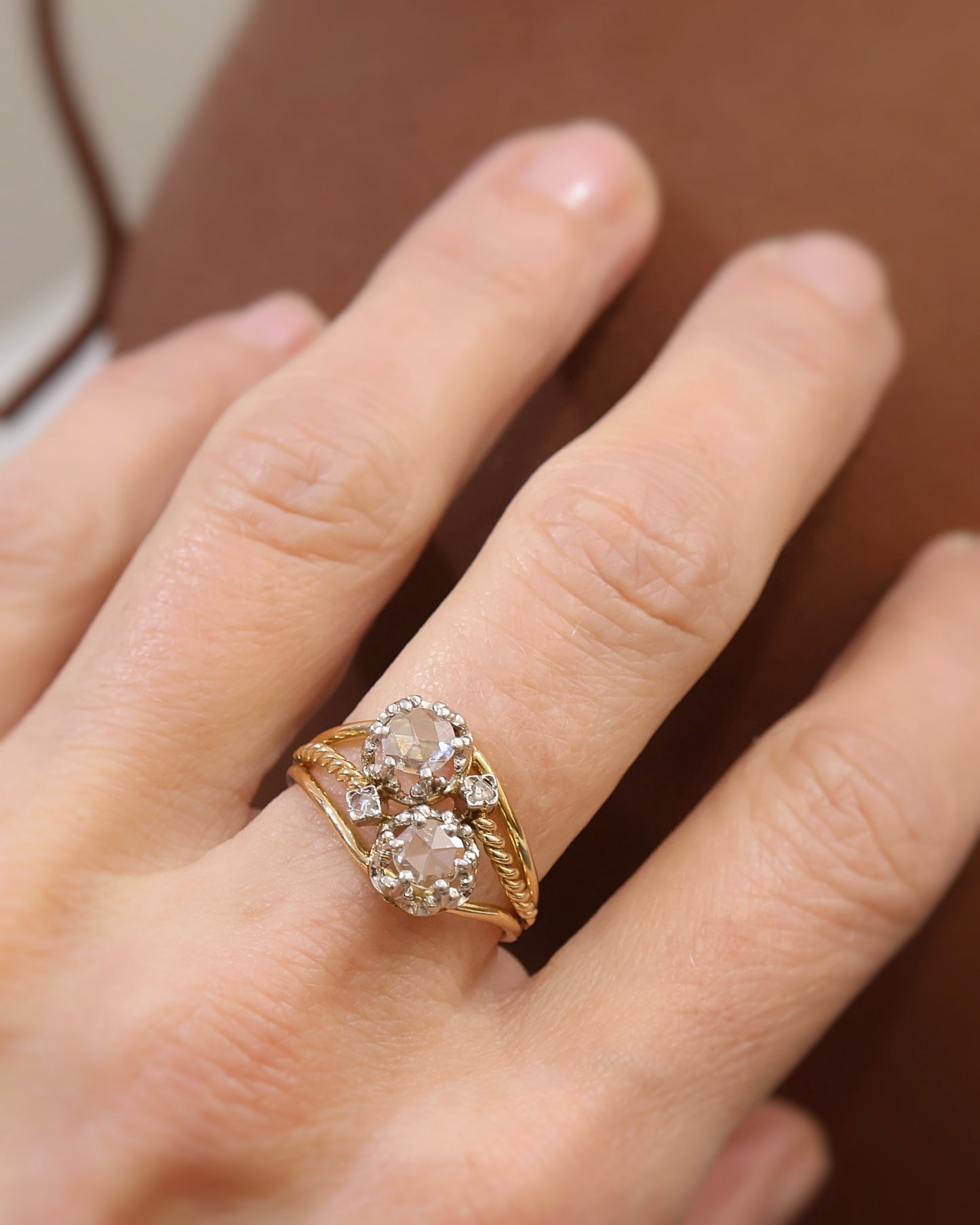 Bague Toi et Moi ancienne - Diamants Rose Cut