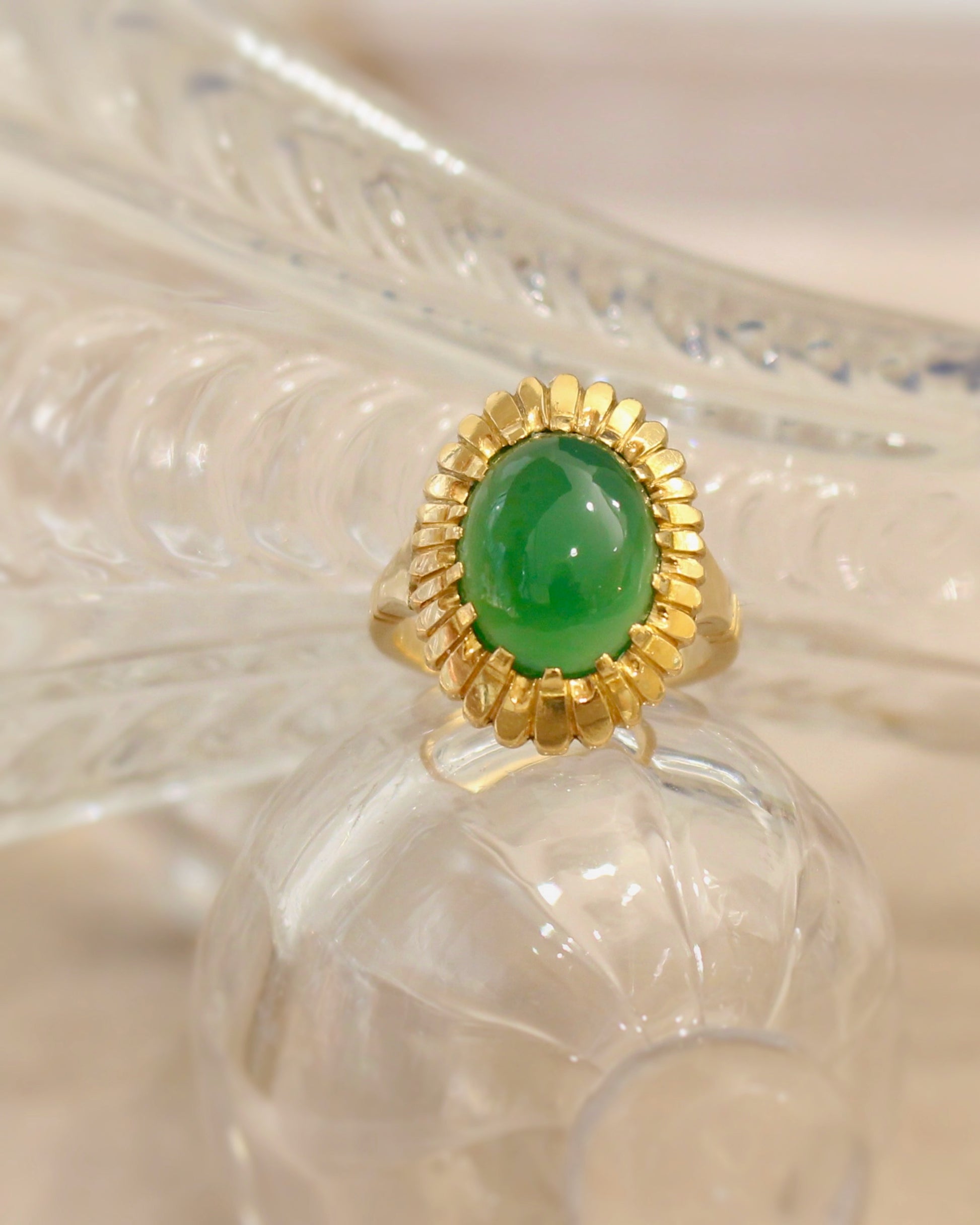 bague occasion vntage pierre verte - chrysoprase sur or jaune 18K
