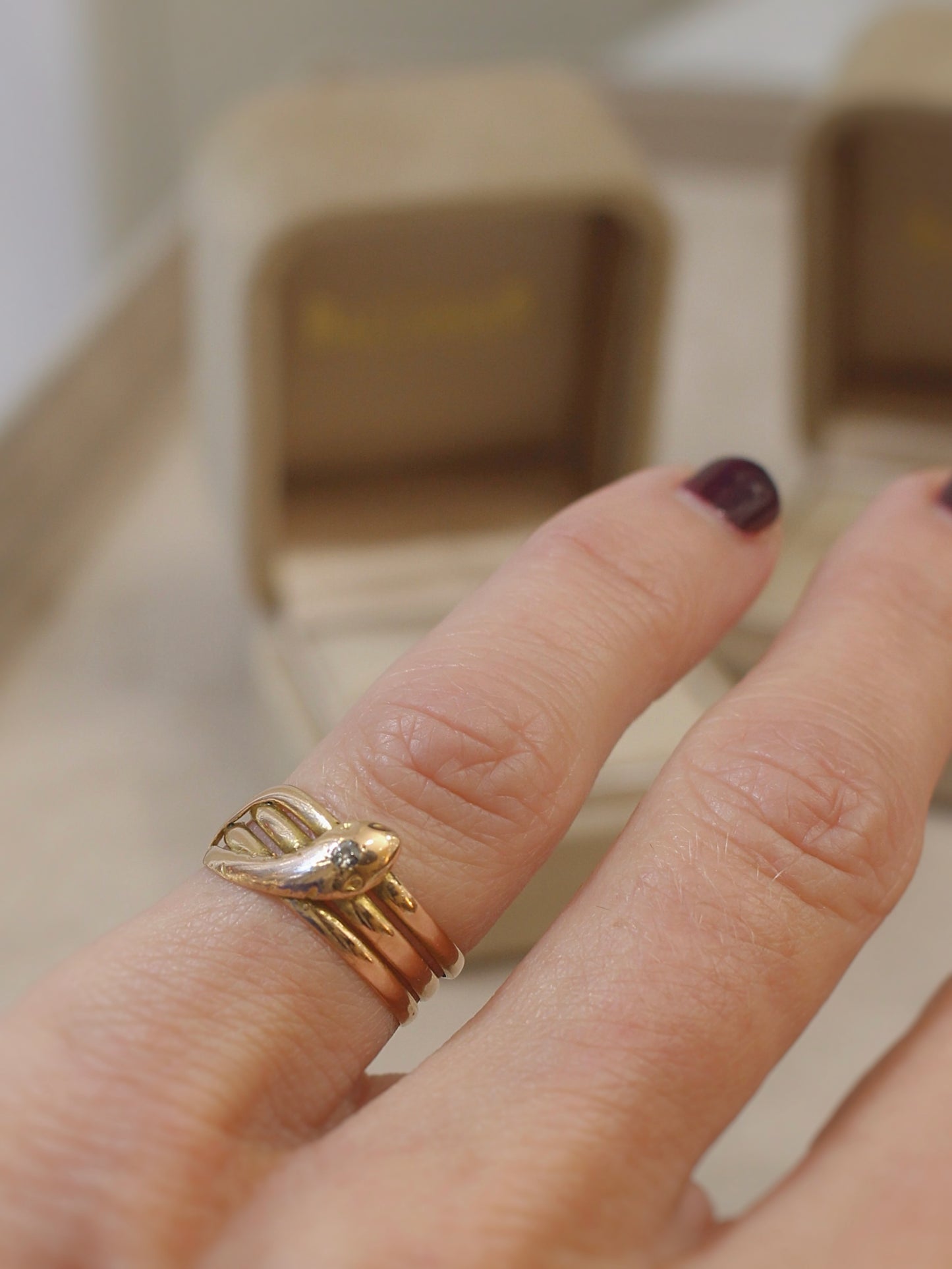 bague vintage style bague serpent-or rose 18k-diamant taille ancienne