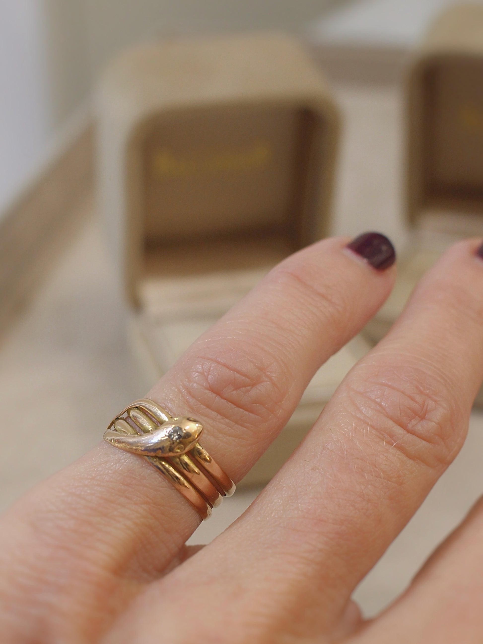 bague vintage style bague serpent-or rose 18k-diamant taille ancienne