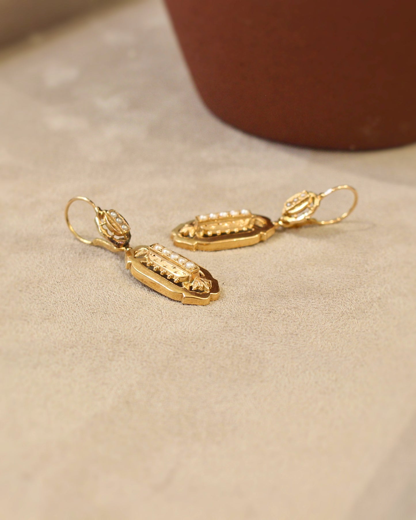 boucles d oreilles en or rose et perles fines - bucles d'oreilles anciennes début 20ème