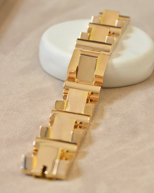 bracelet tank des années 40 en or rose 18k-maillons articulés géométriques