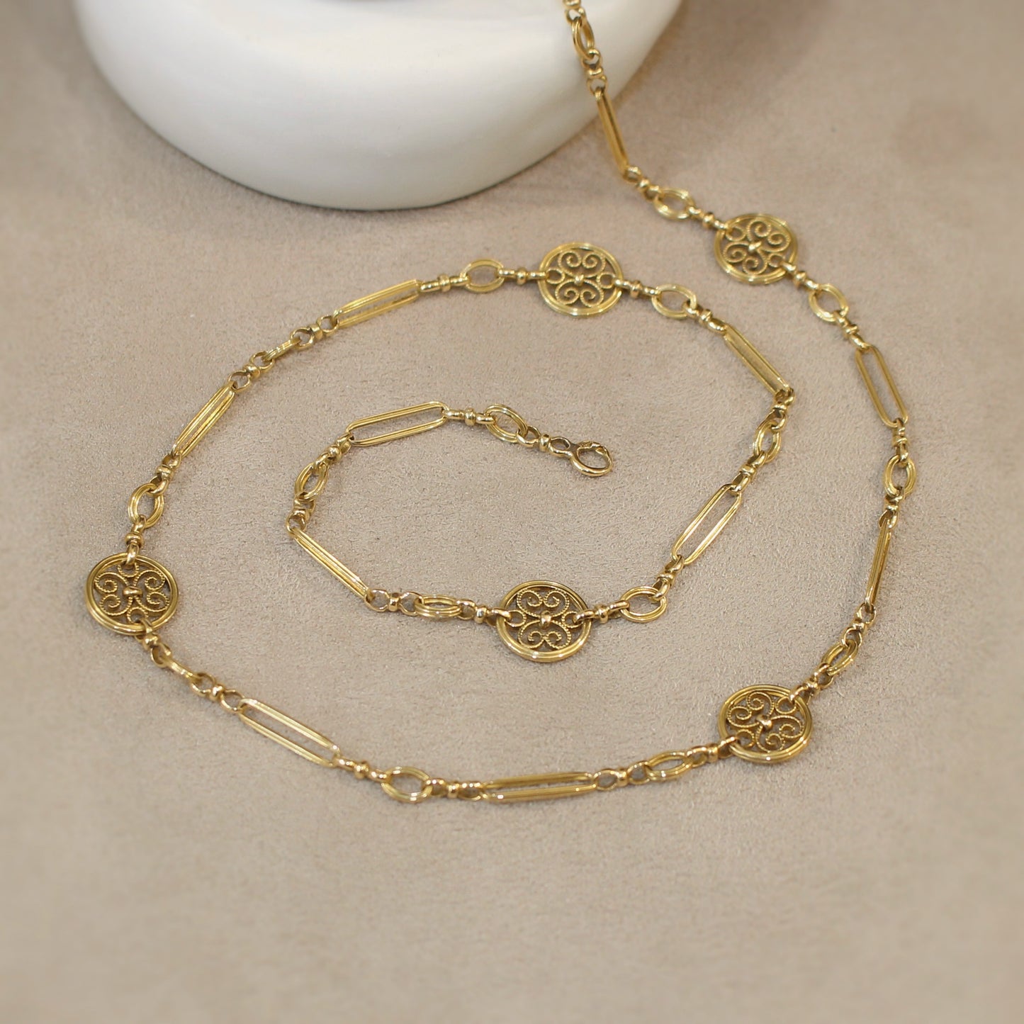 collier ancien maille filigrane en or jaune 18K