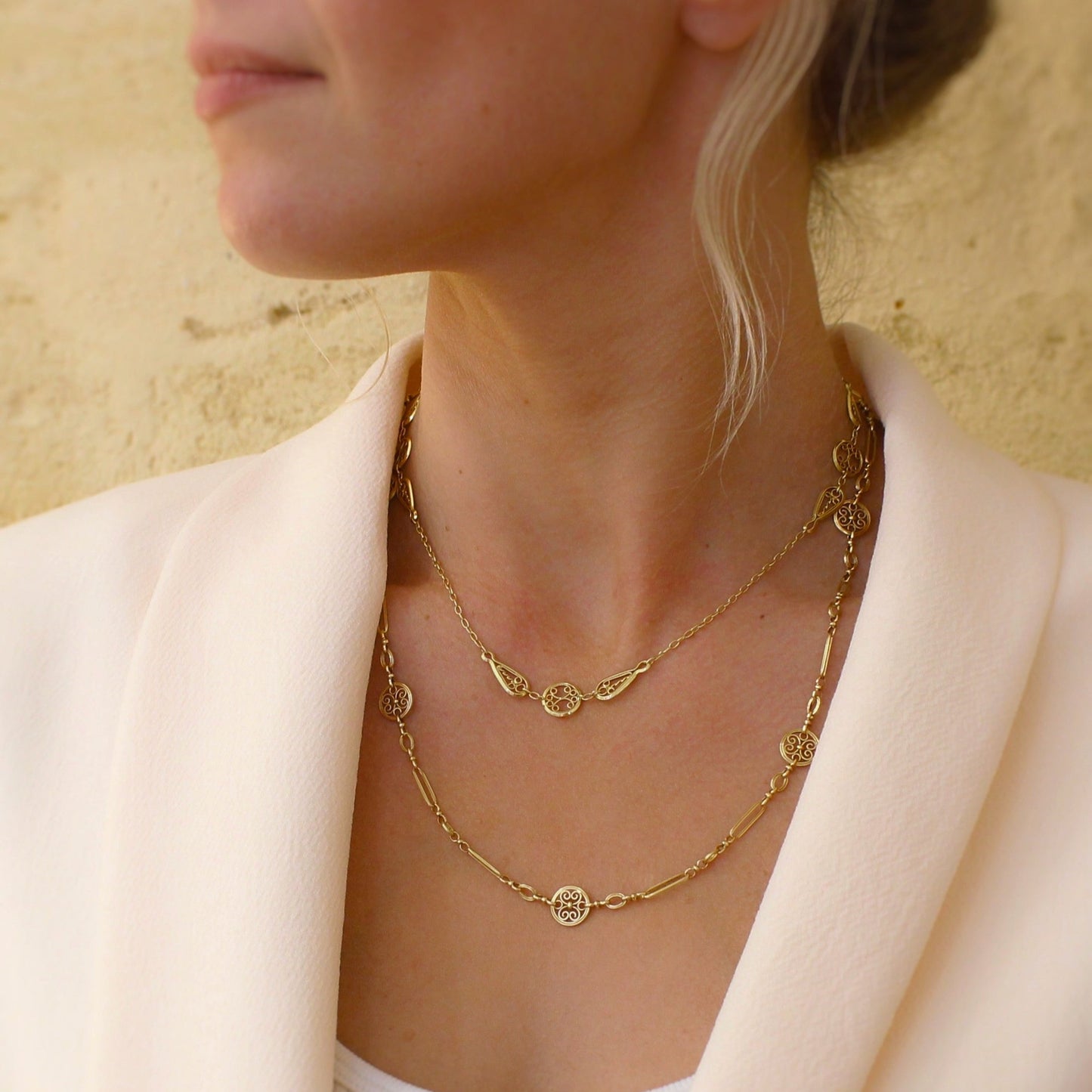 ensemble de colliers anciens en or jaune 18k-maille filigrane