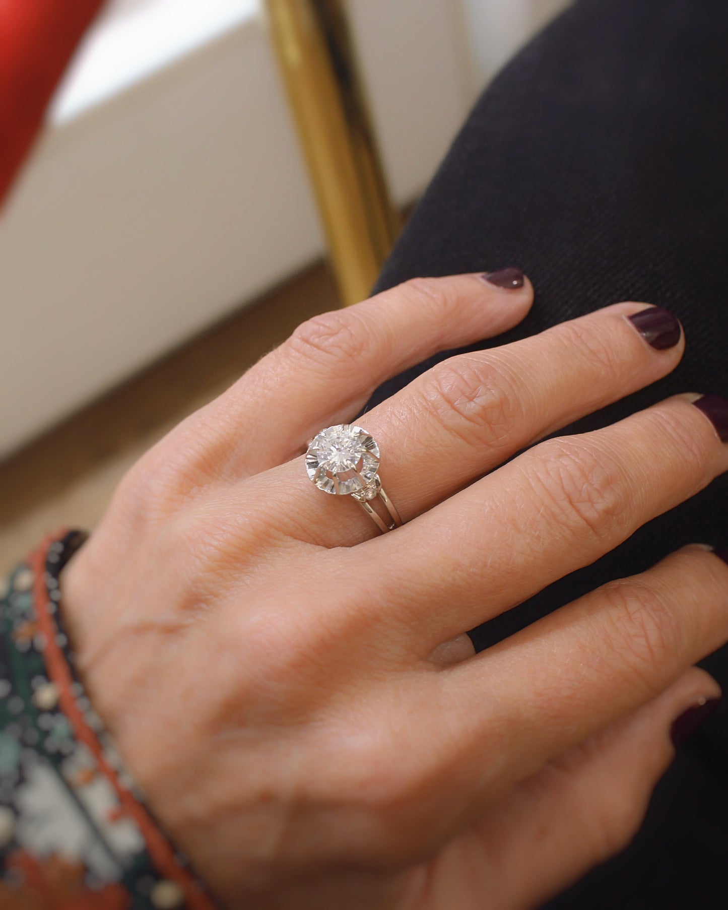 solitaire diamant ancien - années 1930 - en or blanc 18k
