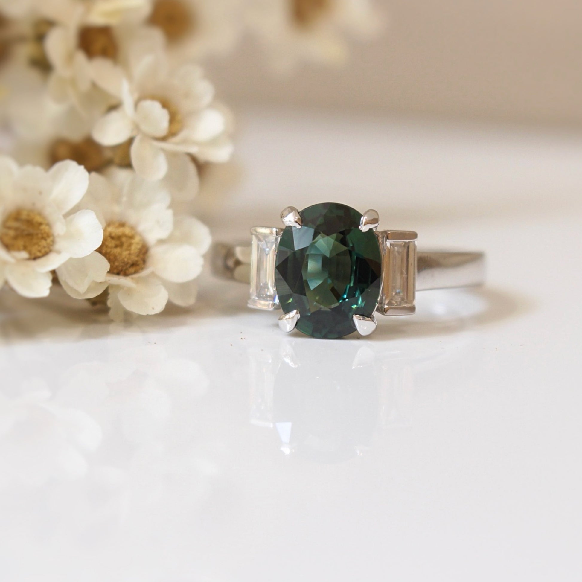 Bague solitaire pierre verte