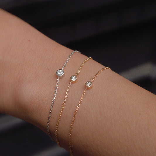 bracelet chaine et diamant solitaire en or 18k