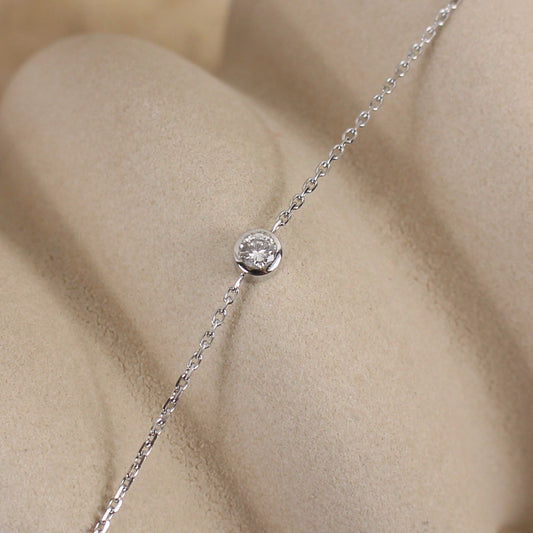 Chaine bracelet or blanc et diamant solitaire 
